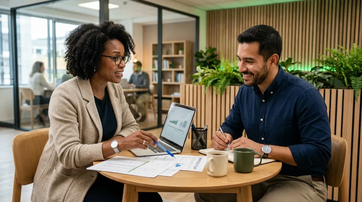 Scena konsultacji edukacyjnej przy dokumentach ubezpieczenia